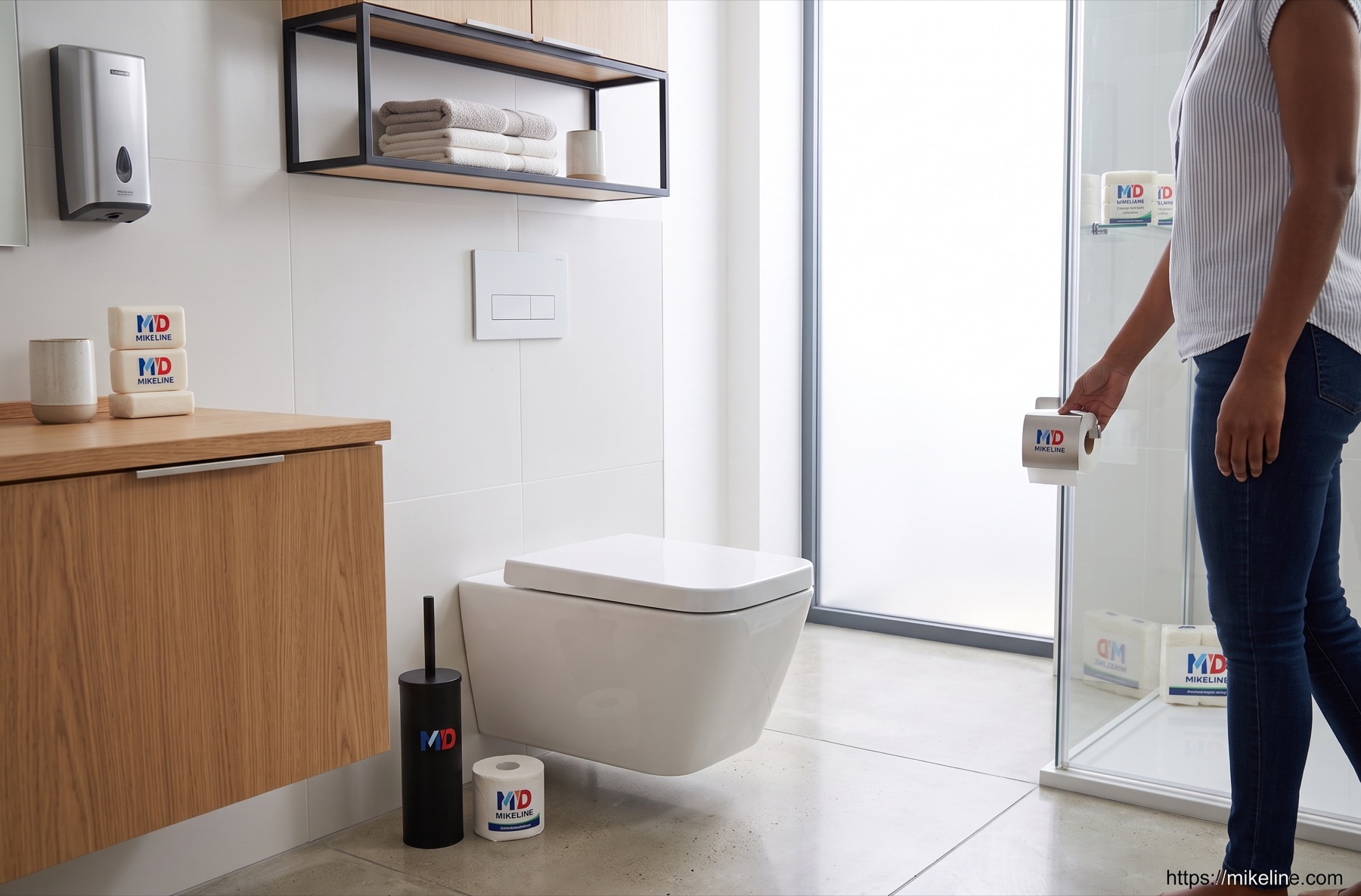 Mikeline tissue and washroom products in a modern bathroom